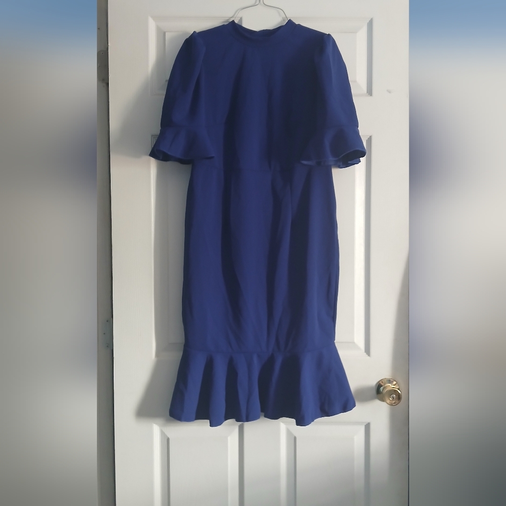 Elegant Blue Ruffle Sleeve Dress - Picture 3 of 6